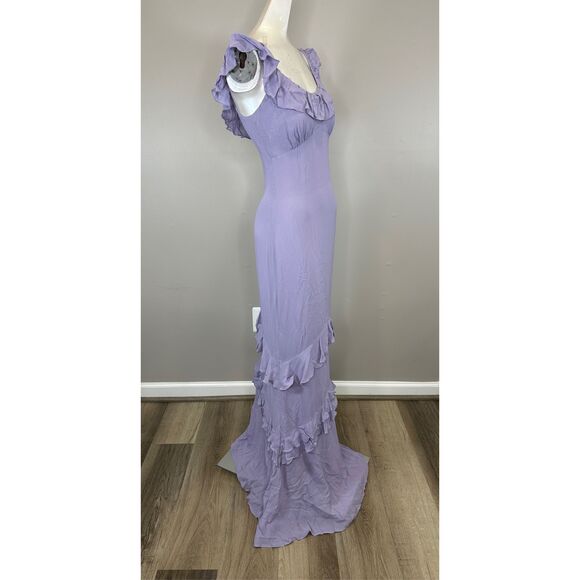 Reformation Scoop Neck Ruffled Tripoli Maxi Dress Aura Size 2 $348 - Picture 8 of 13
